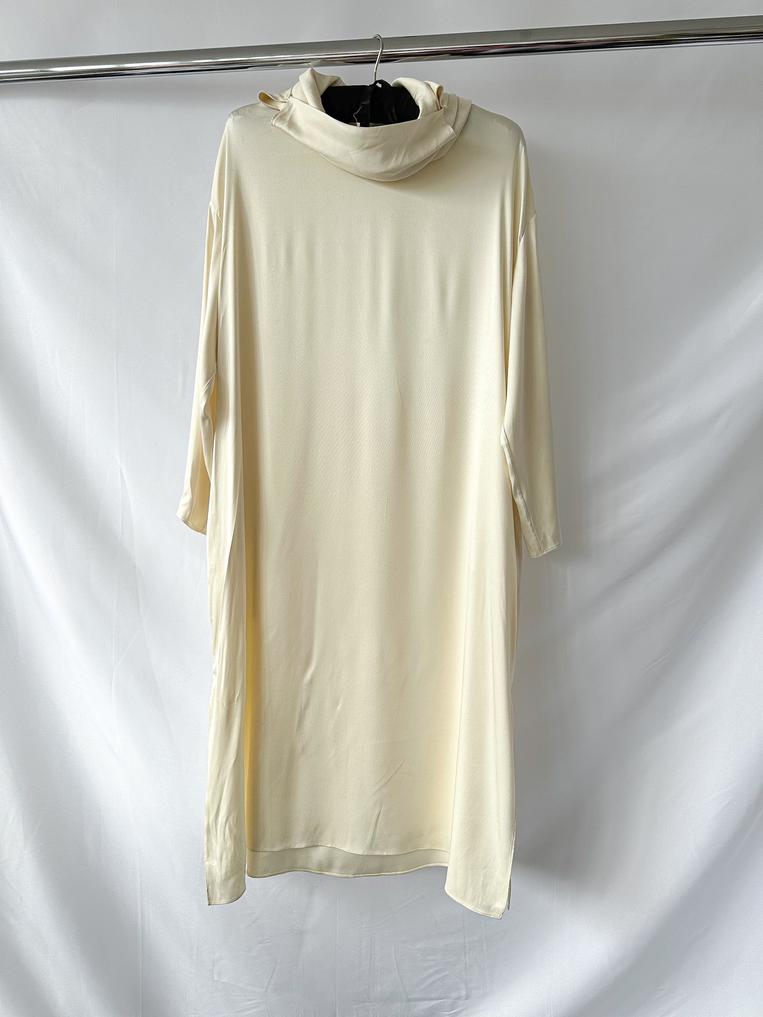 The Row Ivory Santia Cowl Neck Silk Twill Long Sleeve Dress