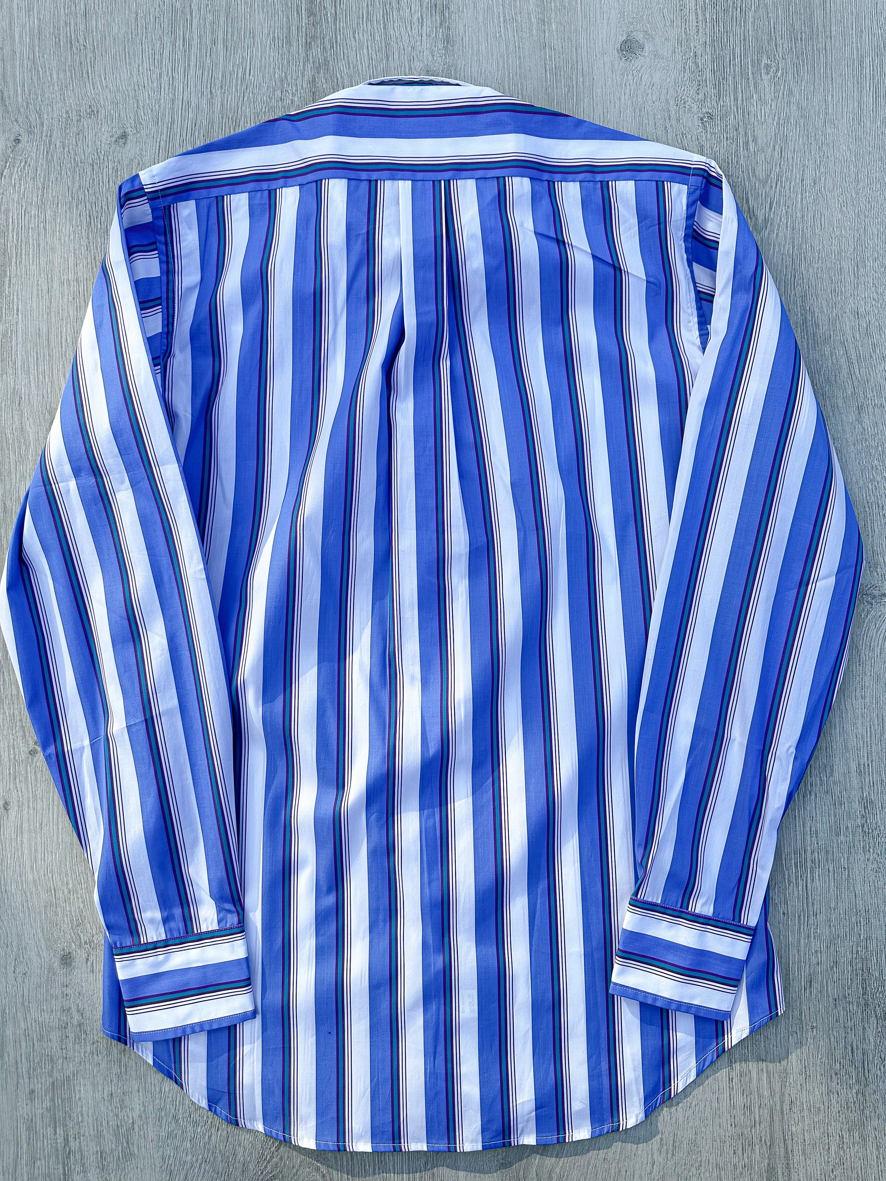 Drake's Blue White Purple Striped Formal Shirt - House Of Huntington