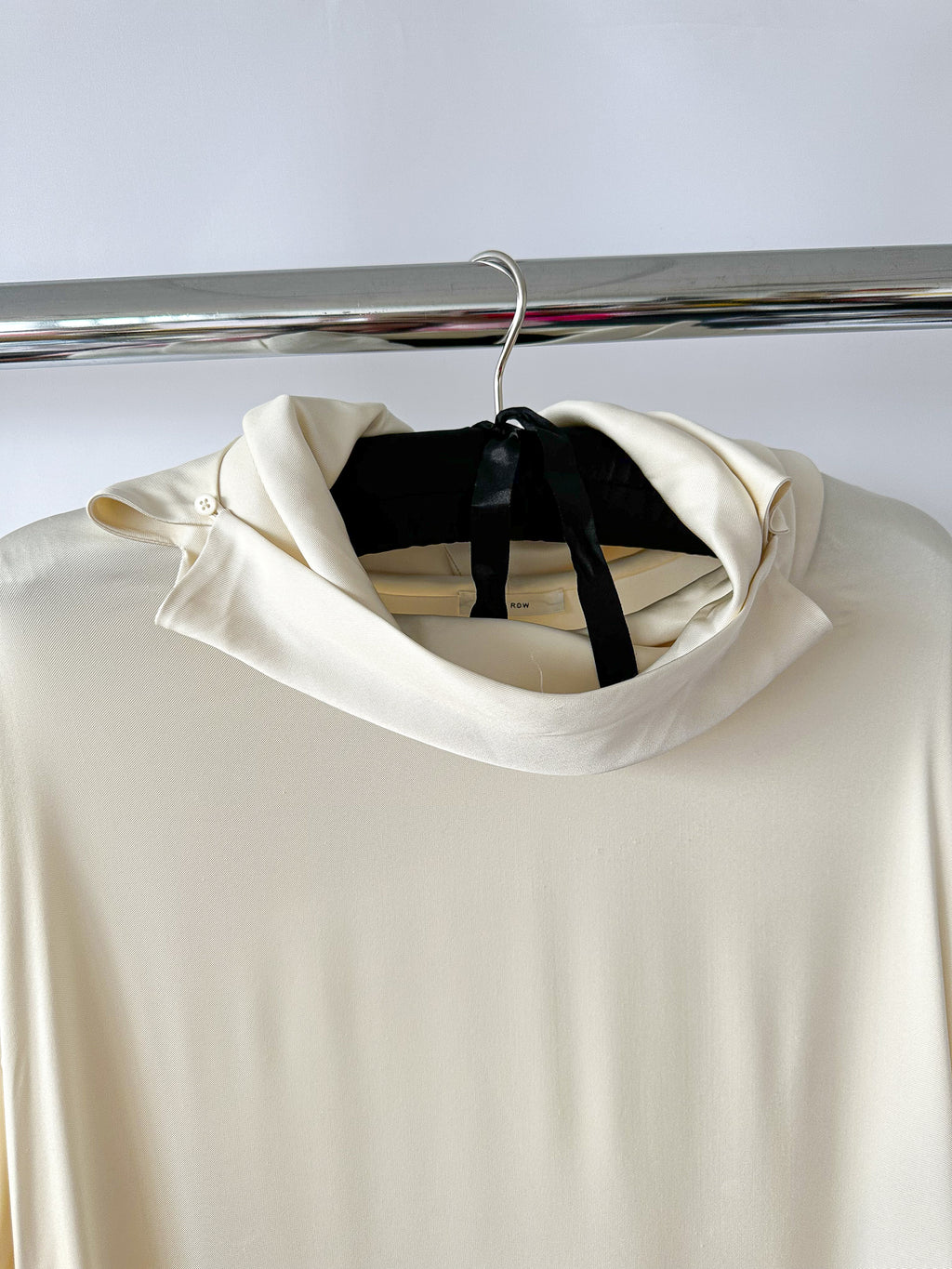 The Row Ivory Santia Cowl Neck Silk Twill Long Sleeve Dress