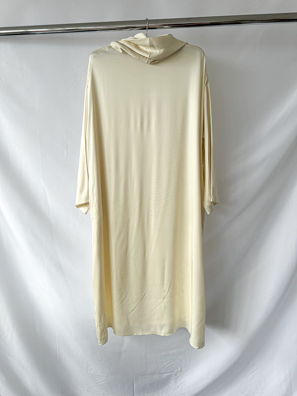 The Row Ivory Santia Cowl Neck Silk Twill Long Sleeve Dress