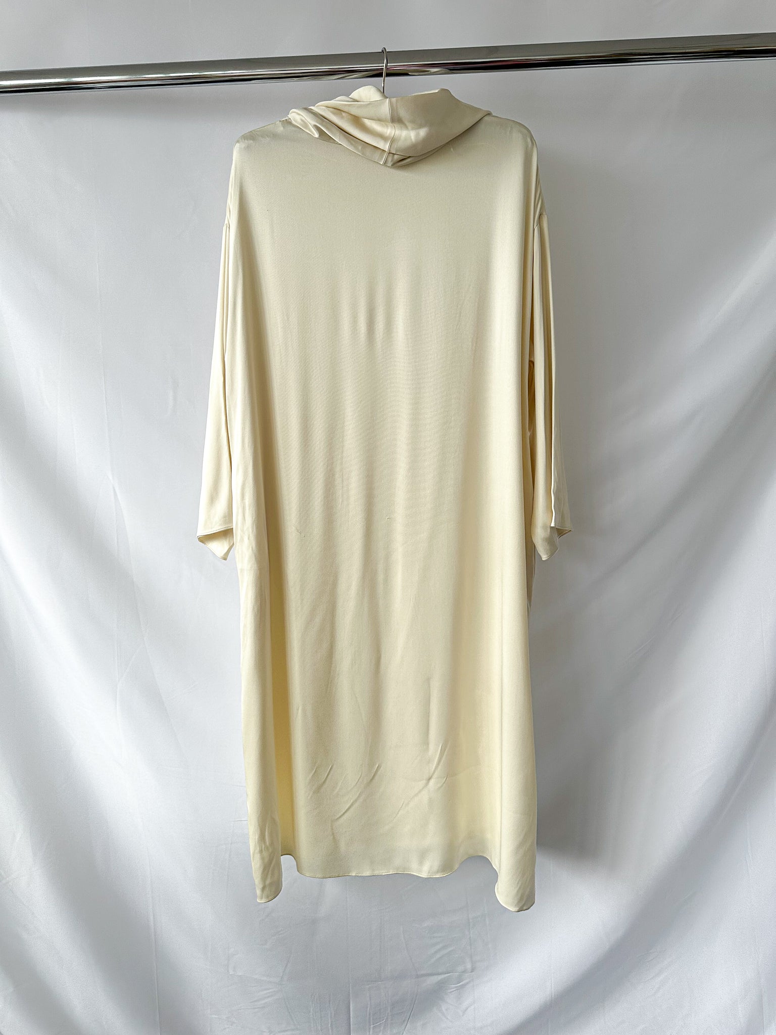 The Row Ivory Santia Cowl Neck Silk Twill Long Sleeve Dress