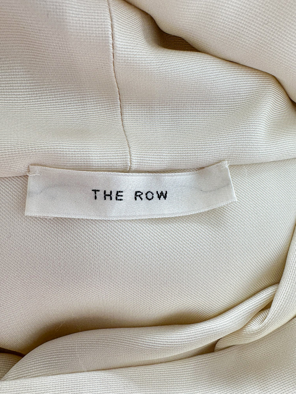 The Row Ivory Santia Cowl Neck Silk Twill Long Sleeve Dress