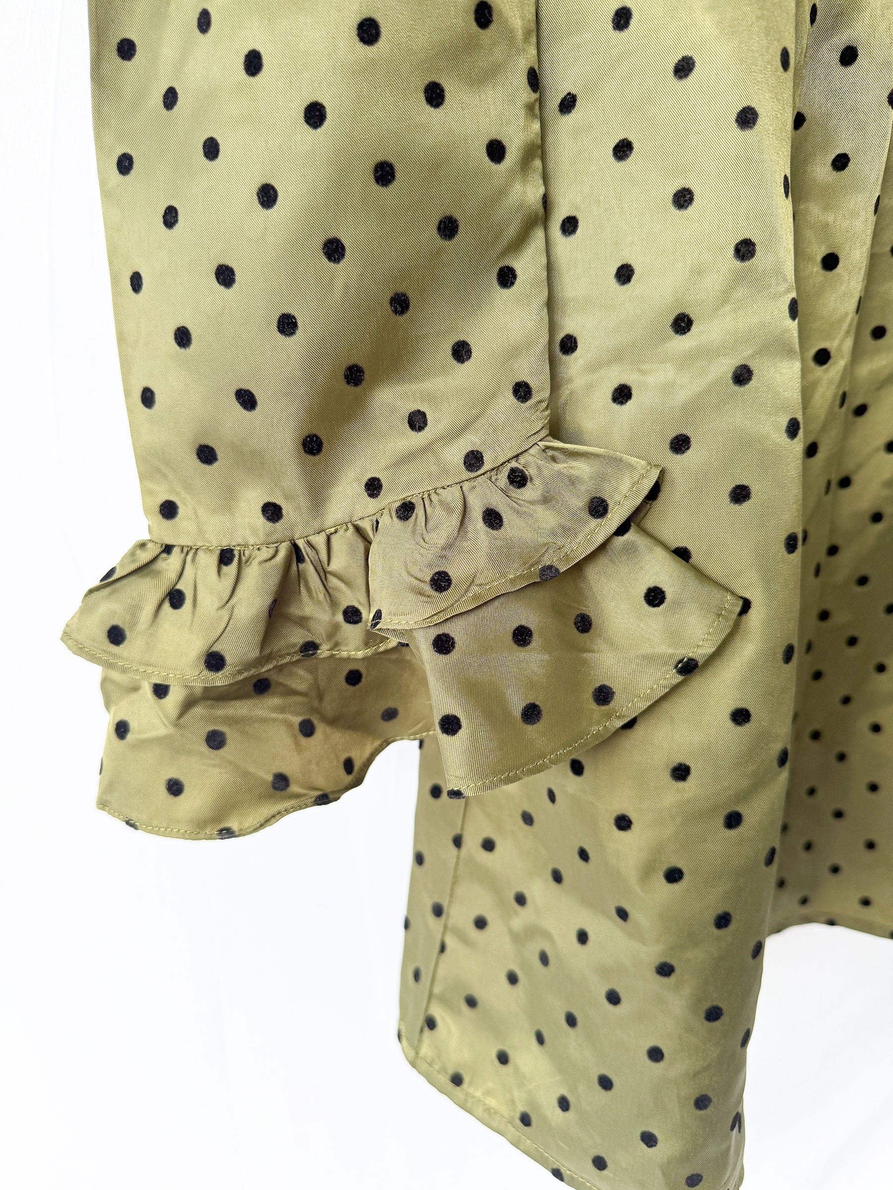 Batsheva Olivgrünes Prairie-Minikleid mit Tupfenmuster