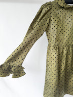 Batsheva Olivgrünes Prairie-Minikleid mit Tupfenmuster