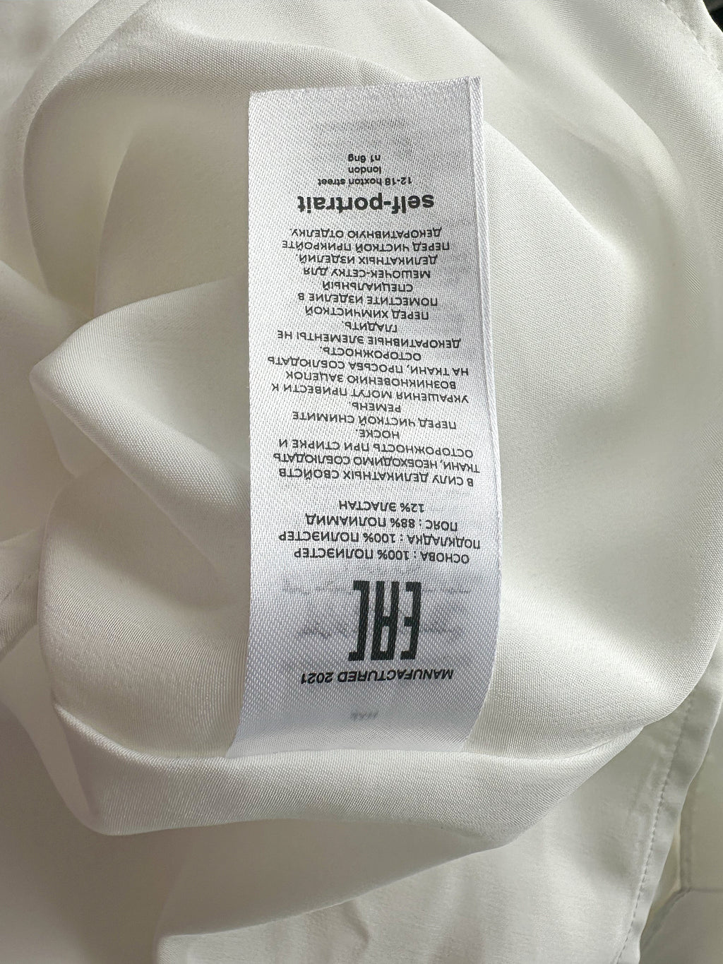 Self-Portrait White Bow Front Embellished Strap Taffeta Mini Dress