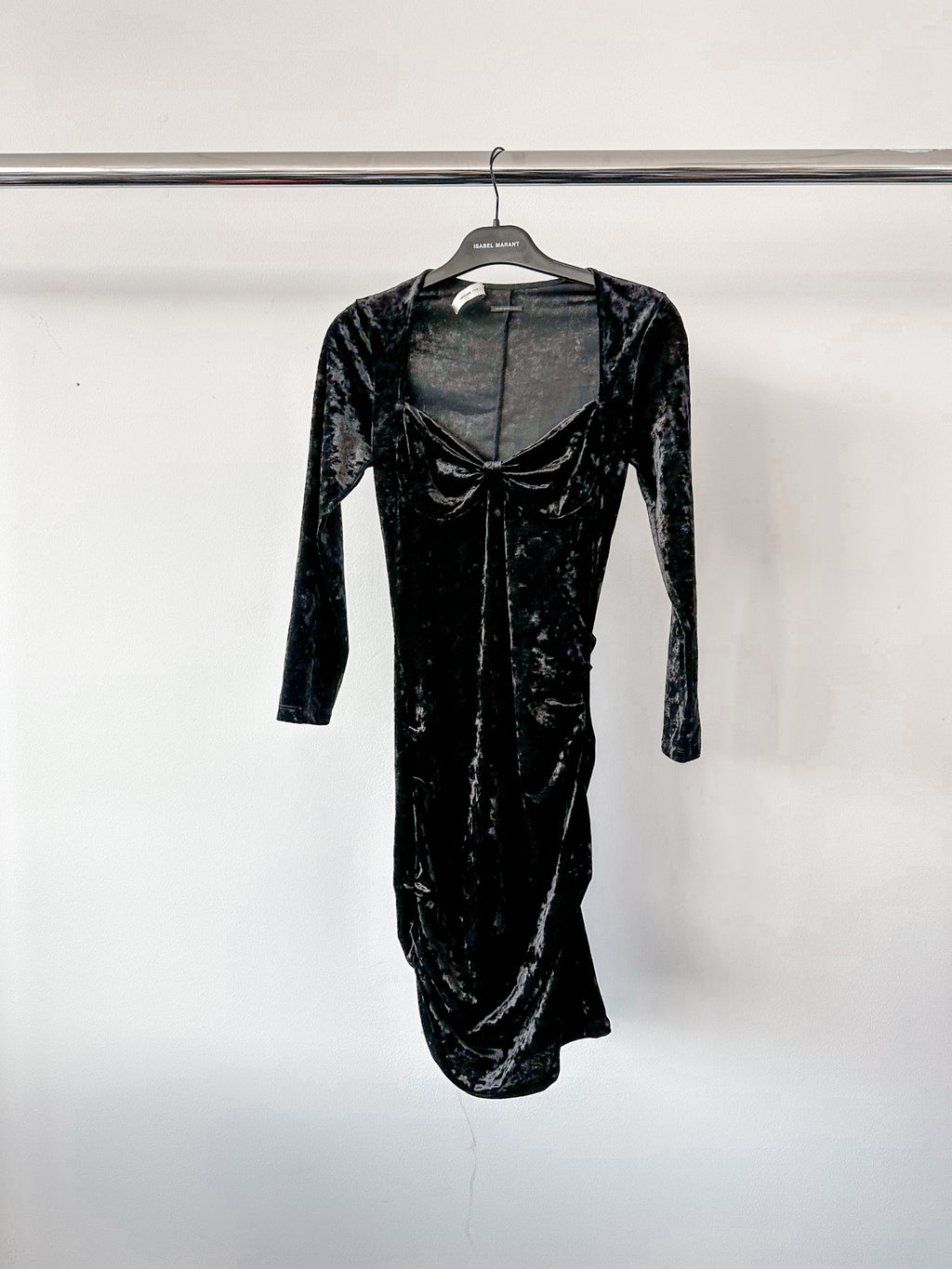 Isabel Marant Goji Black Velvet Sweetheart Neck Mini LBD Dress