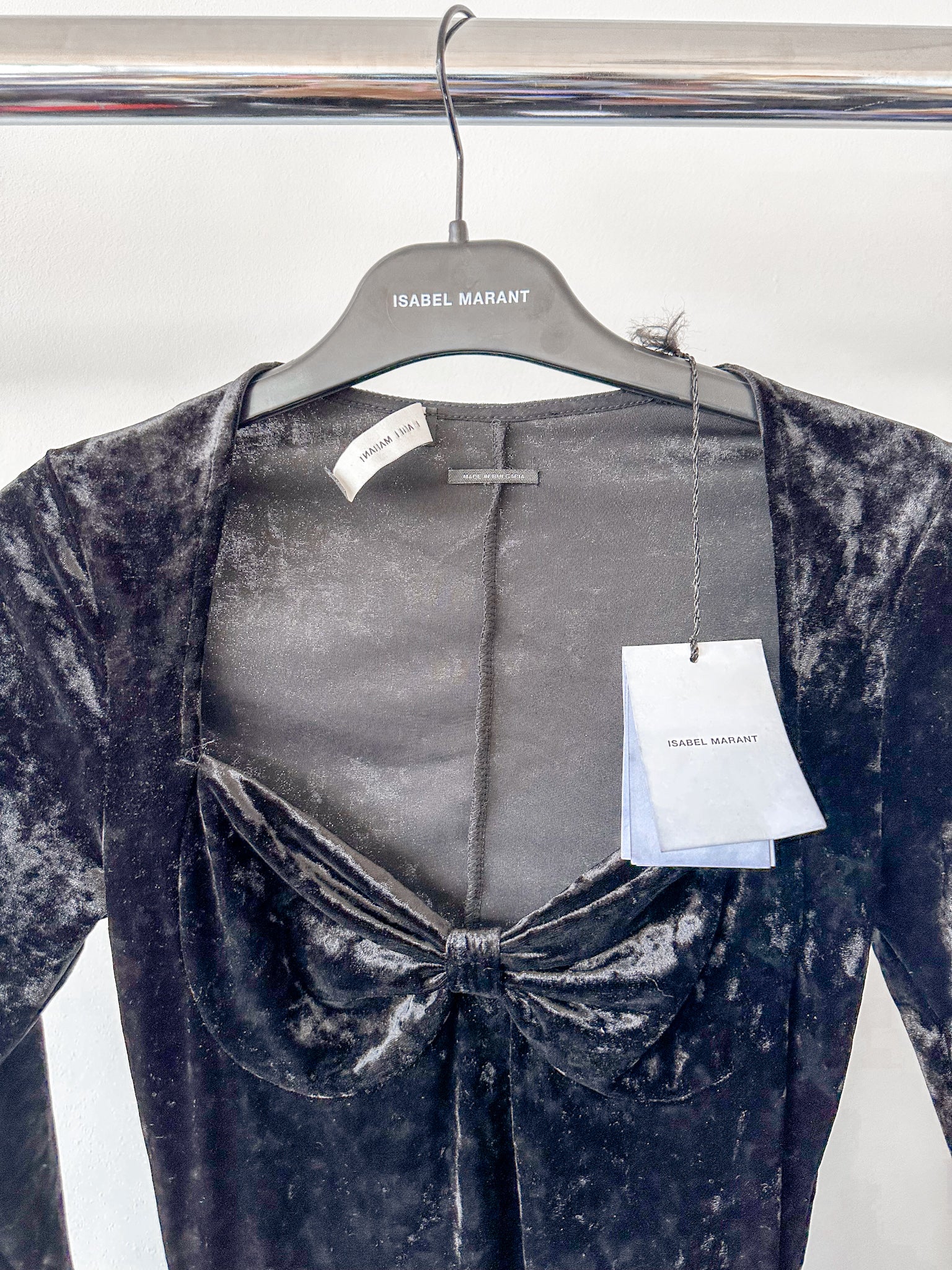 Isabel Marant Goji Black Velvet Sweetheart Neck Mini LBD Dress