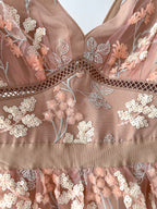 Self-Portrait Pink Flower Mesh Tiered Midi Dress