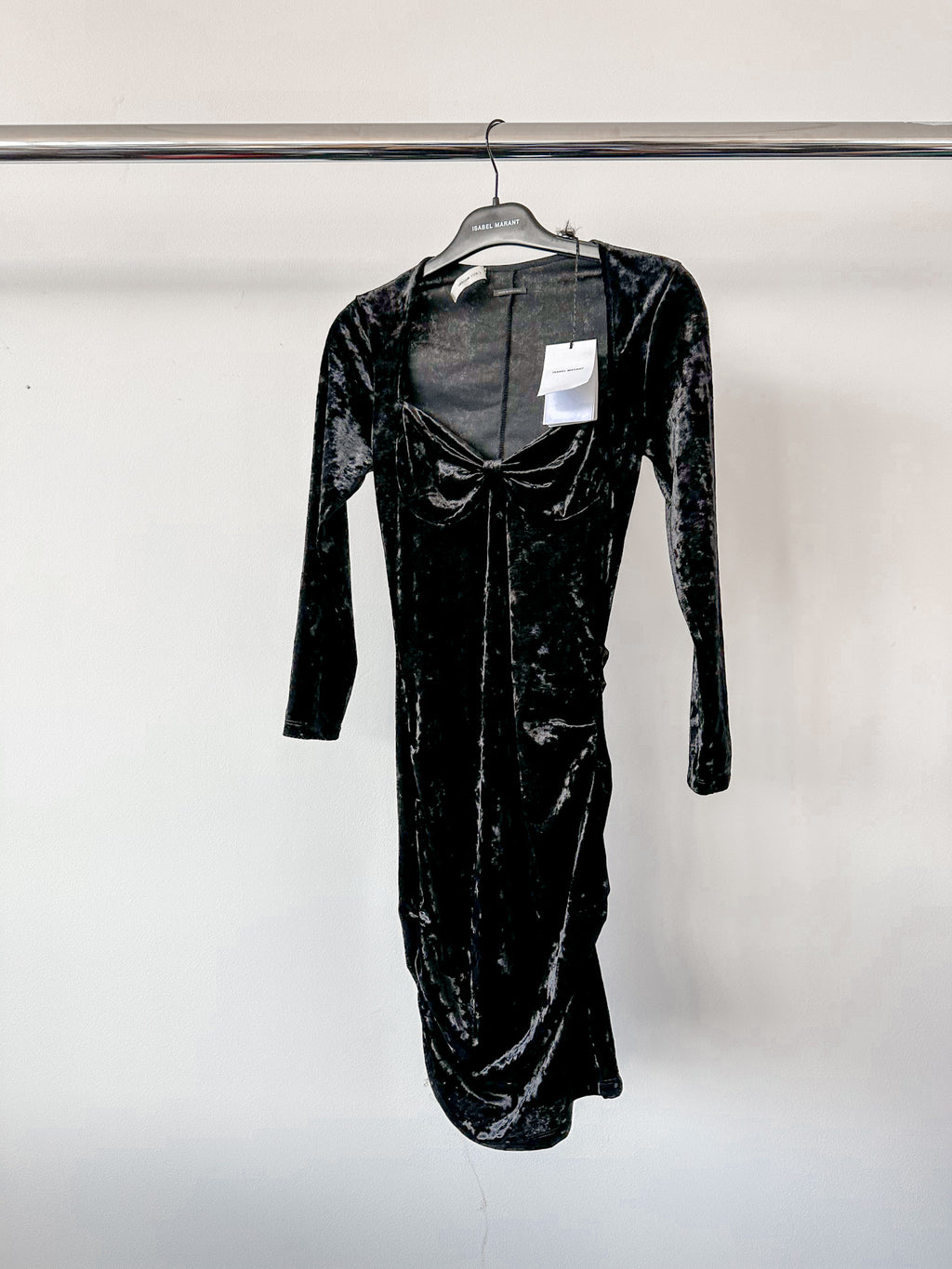 Isabel Marant Goji Black Velvet Sweetheart Neck Mini LBD Dress