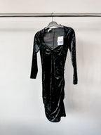 Isabel Marant Goji Black Velvet Sweetheart Neck Mini LBD Dress