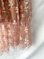 Self-Portrait Pink Flower Mesh Tiered Midi Dress