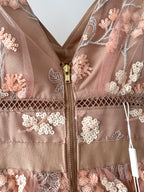 Self-Portrait Pink Flower Mesh Tiered Midi Dress