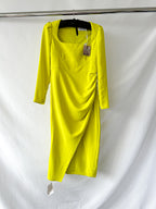 Self-Portrait Lime Green Ruched Crêpe Midi Dress