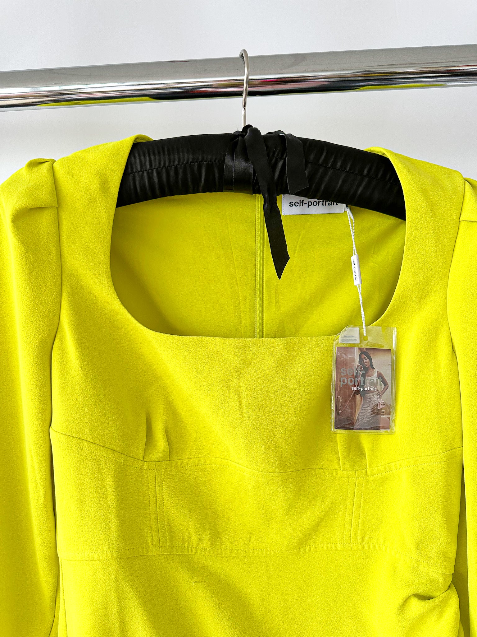 Self-Portrait Lime Green Ruched Crêpe Midi Dress