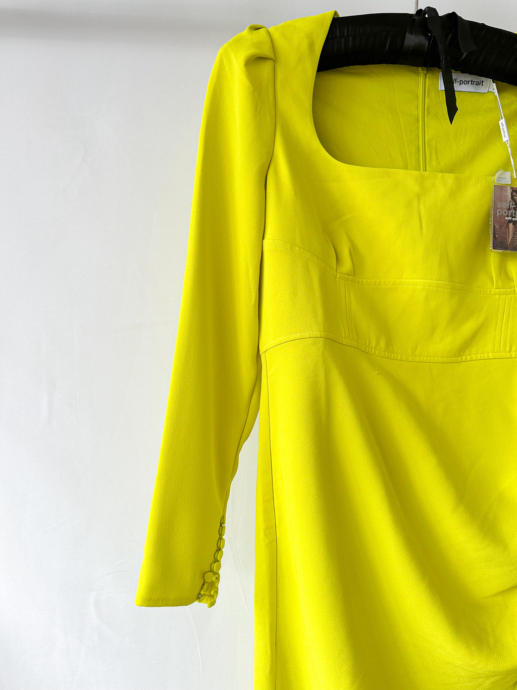 Self-Portrait Lime Green Ruched Crêpe Midi Dress