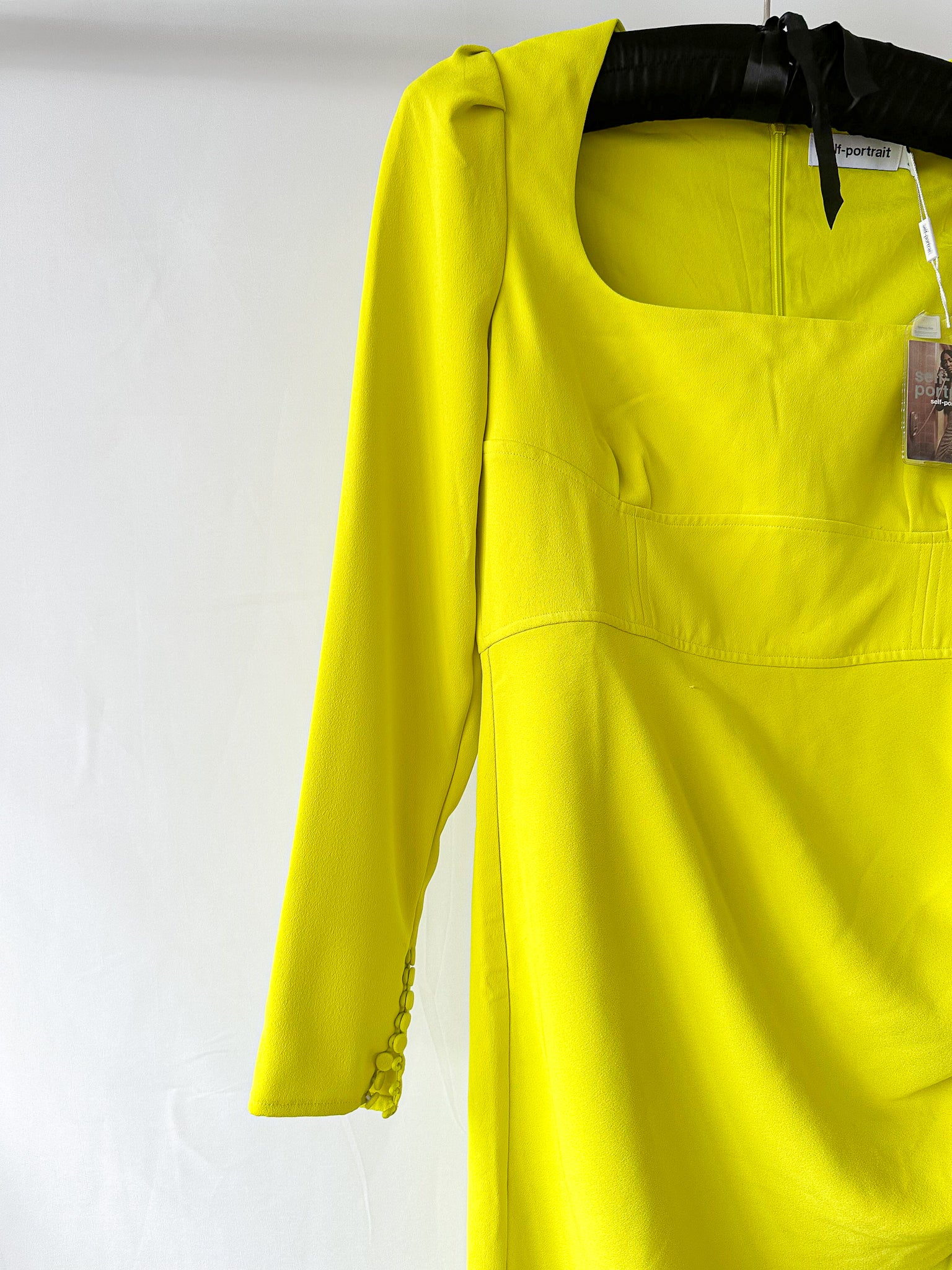 Self-Portrait Lime Green Ruched Crêpe Midi Dress