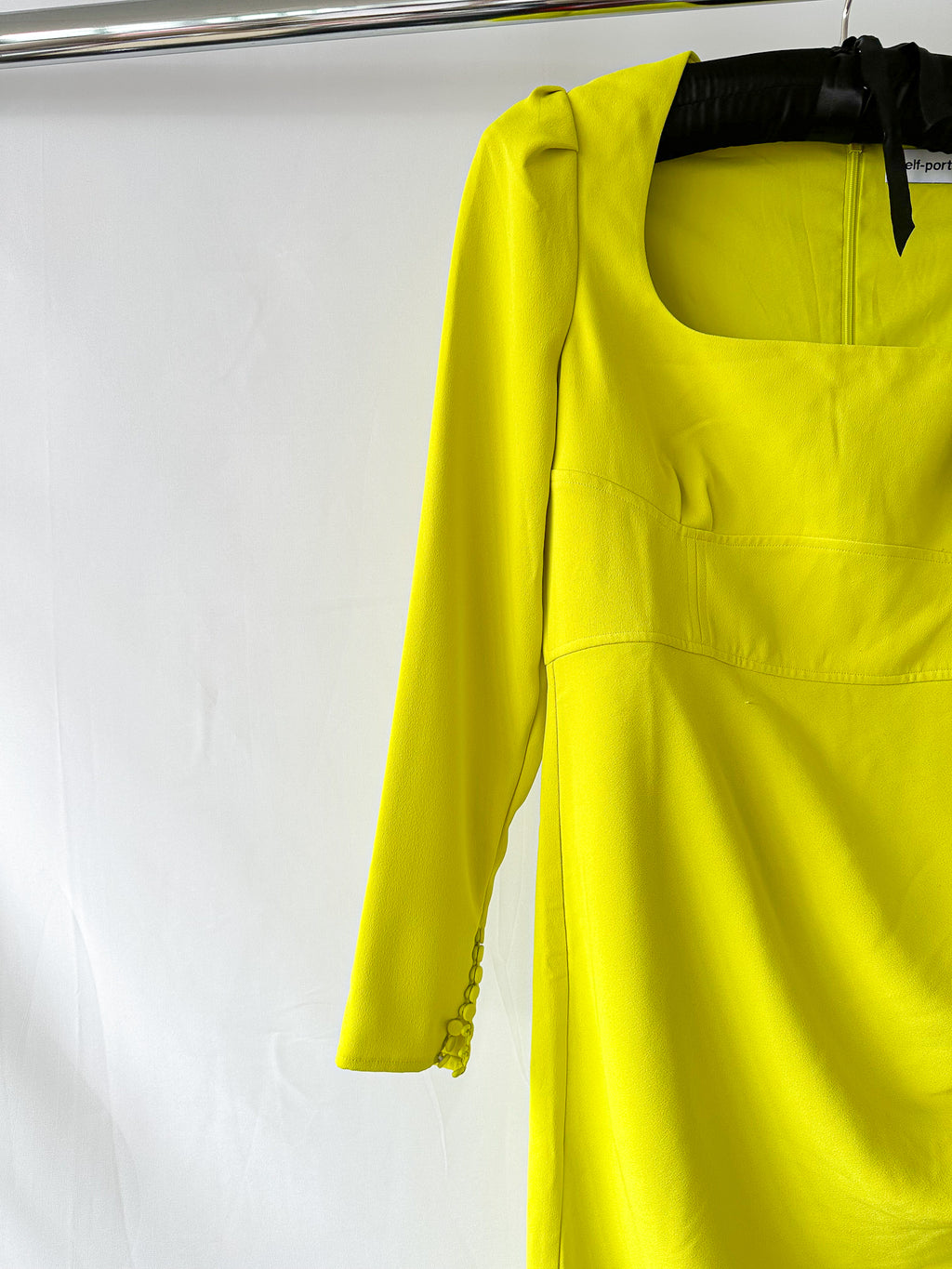 Self-Portrait Lime Green Ruched Crêpe Midi Dress