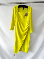 Self-Portrait Lime Green Ruched Crêpe Midi Dress