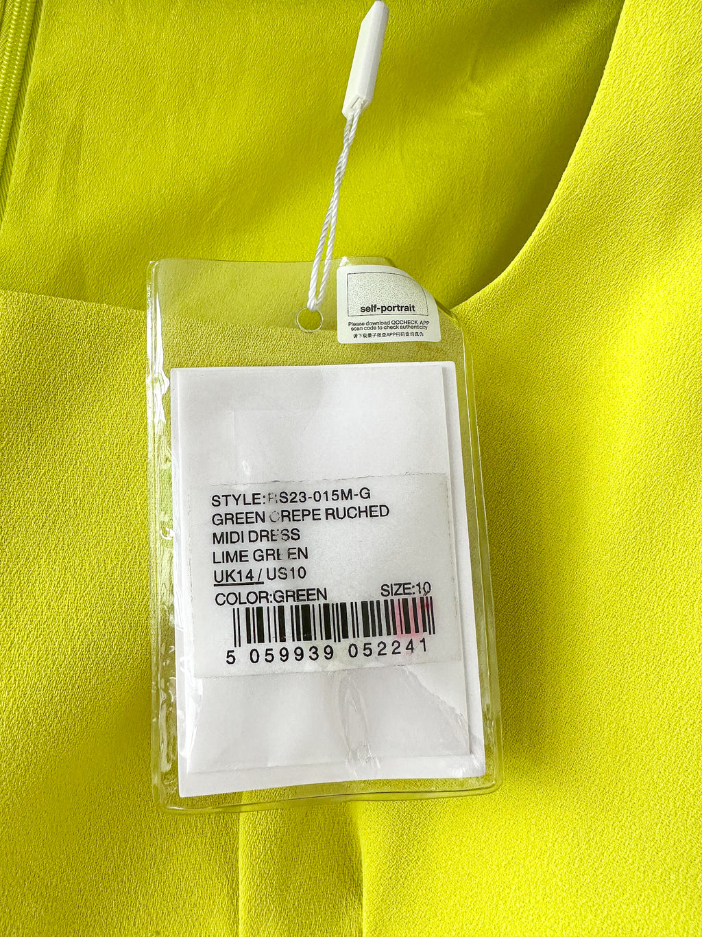 Self-Portrait Lime Green Ruched Crêpe Midi Dress