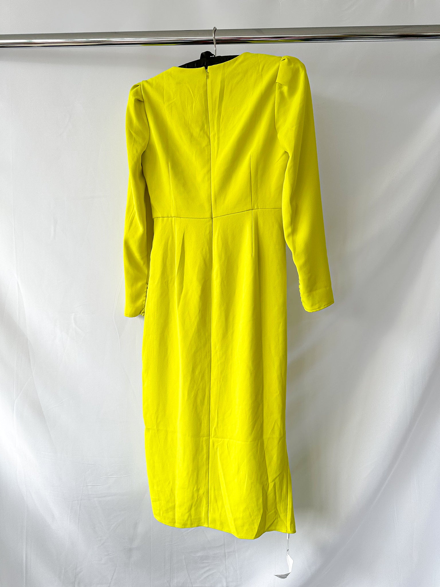 Self-Portrait Lime Green Ruched Crêpe Midi Dress