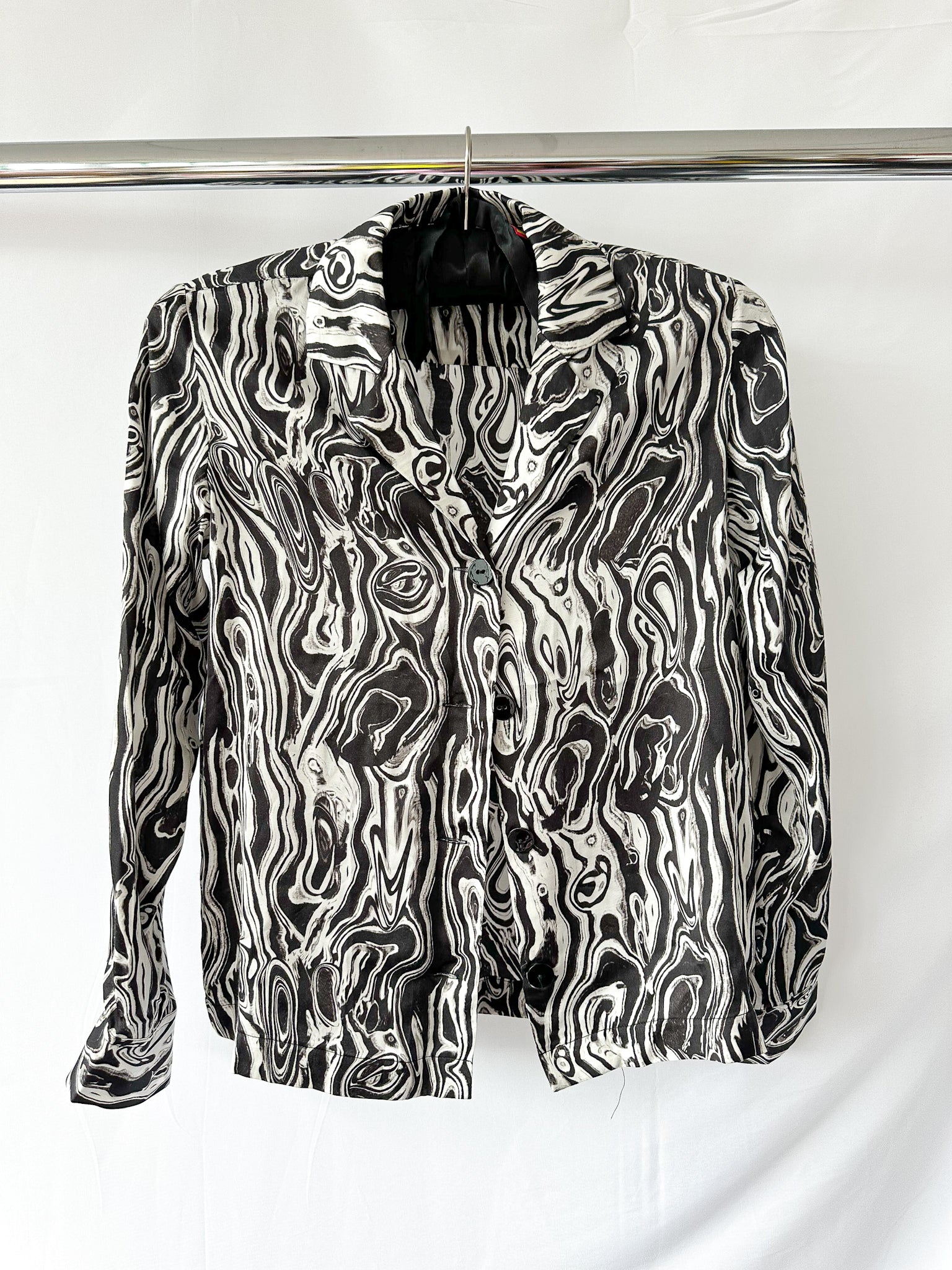 Kitri Abstract Marble Black White Print Blouse Shirt