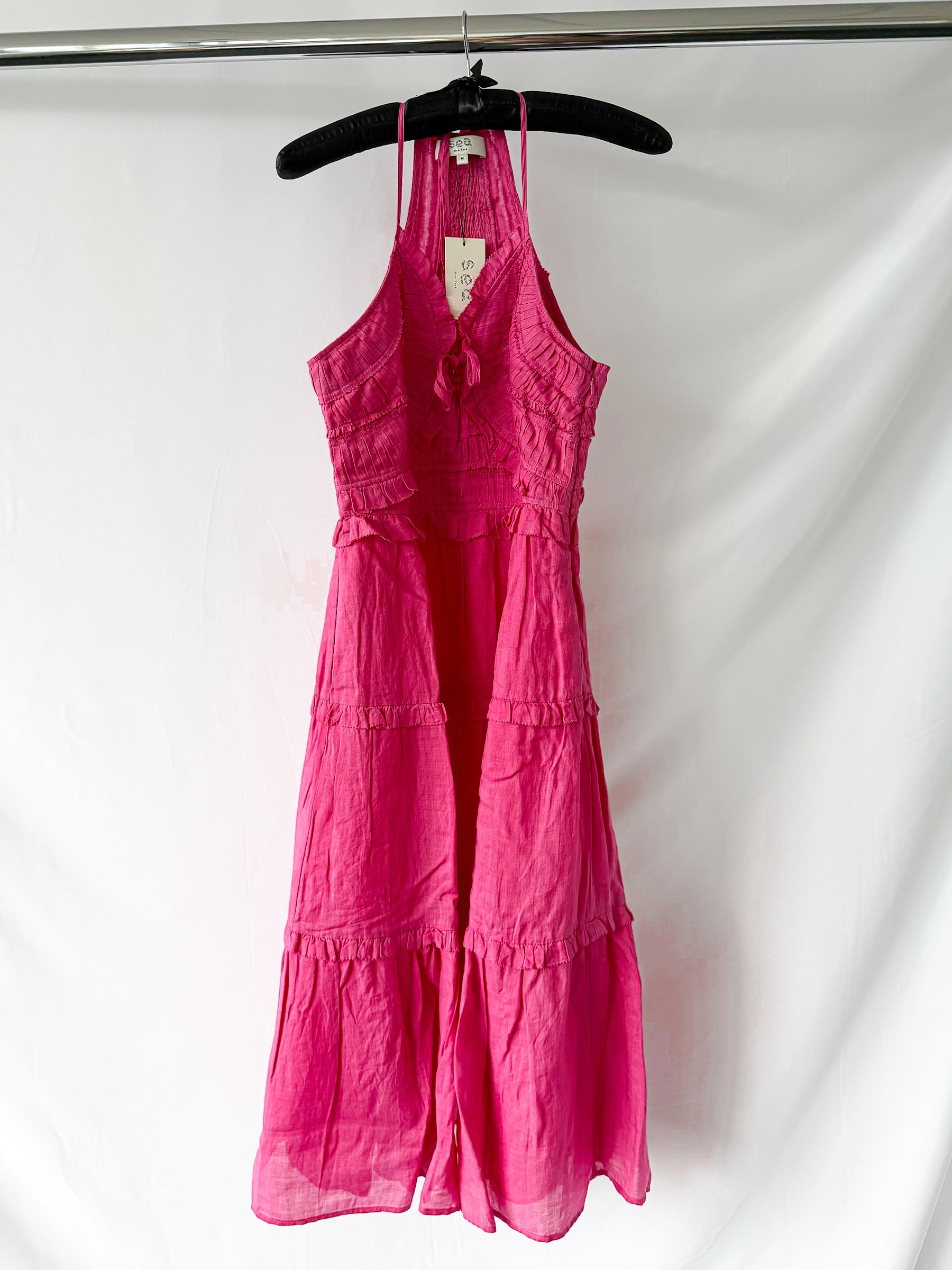 Sea New York Pink Cole Smocked Halterneck Ramie Dress