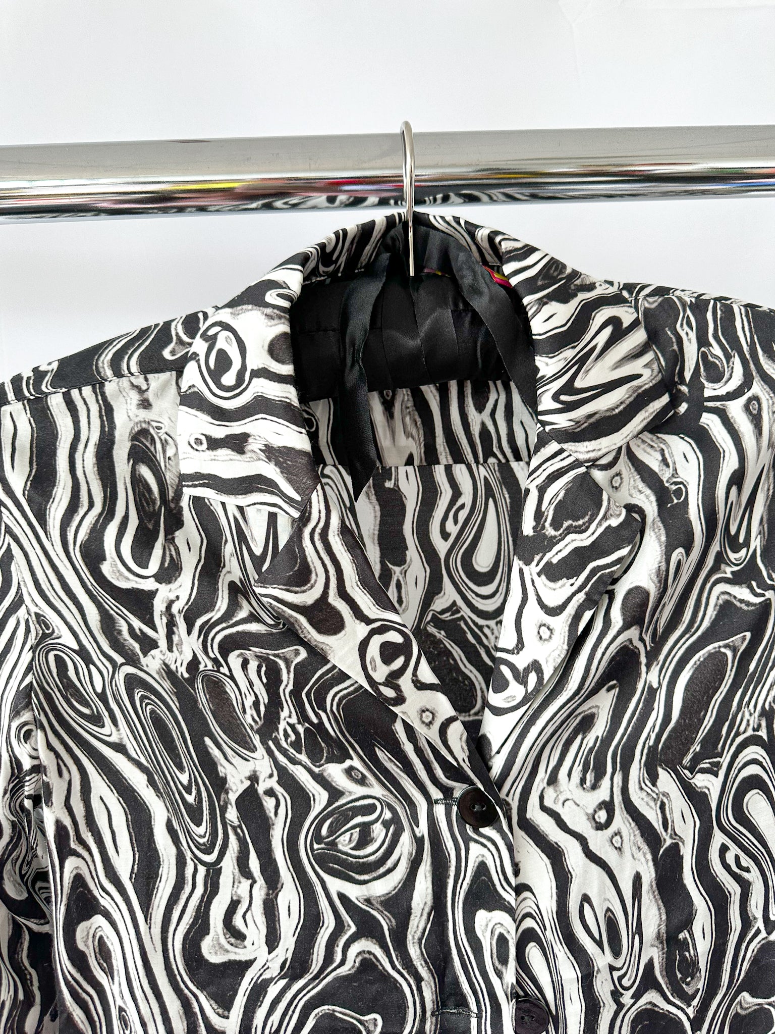 Kitri Abstract Marble Black White Print Blouse Shirt