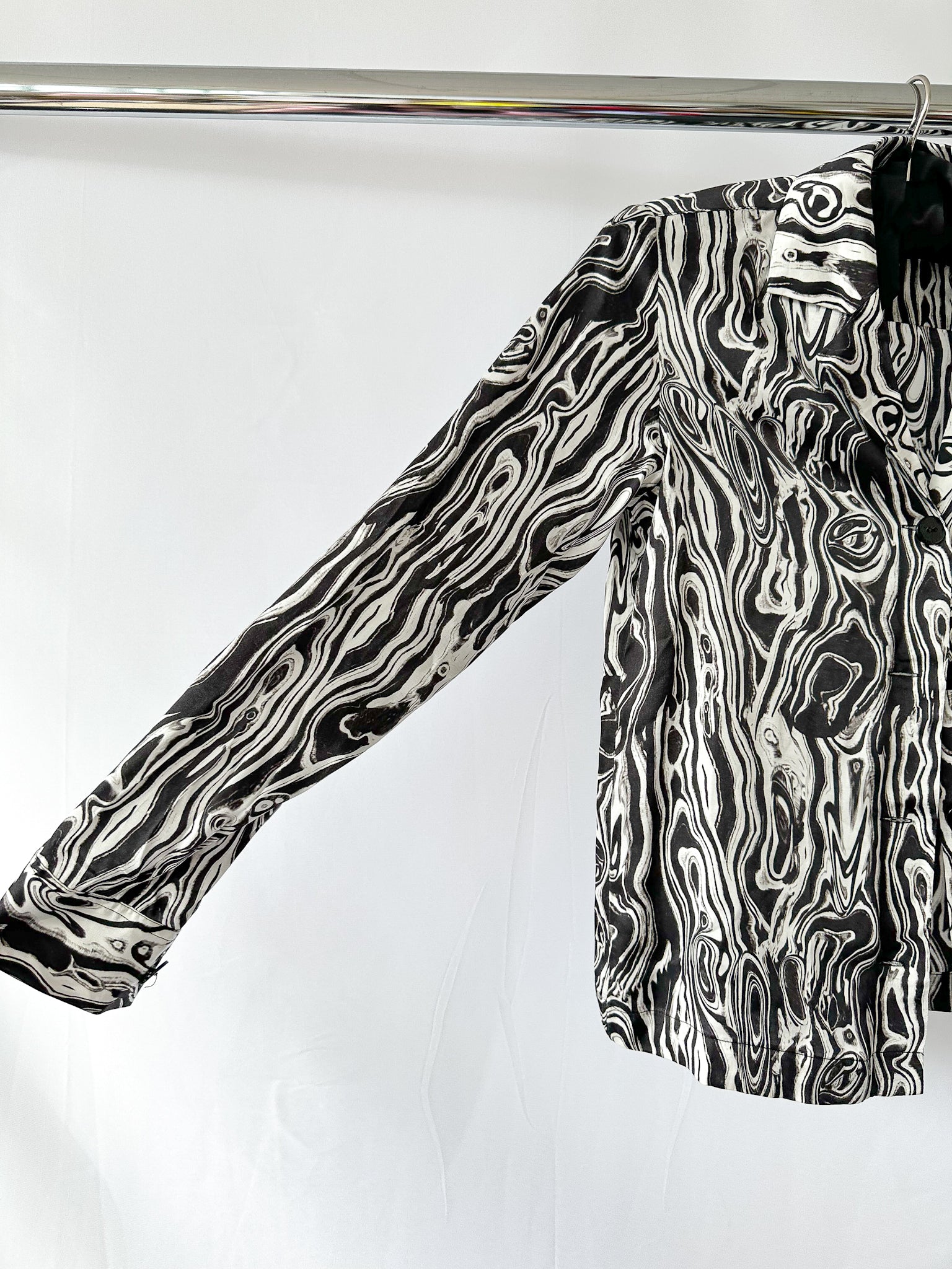 Kitri Abstract Marble Black White Print Blouse Shirt
