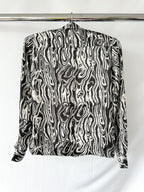Kitri Abstract Marble Black White Print Blouse Shirt