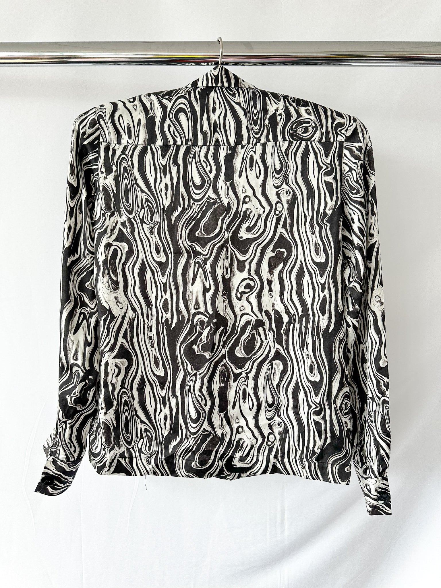 Kitri Abstract Marble Black White Print Blouse Shirt