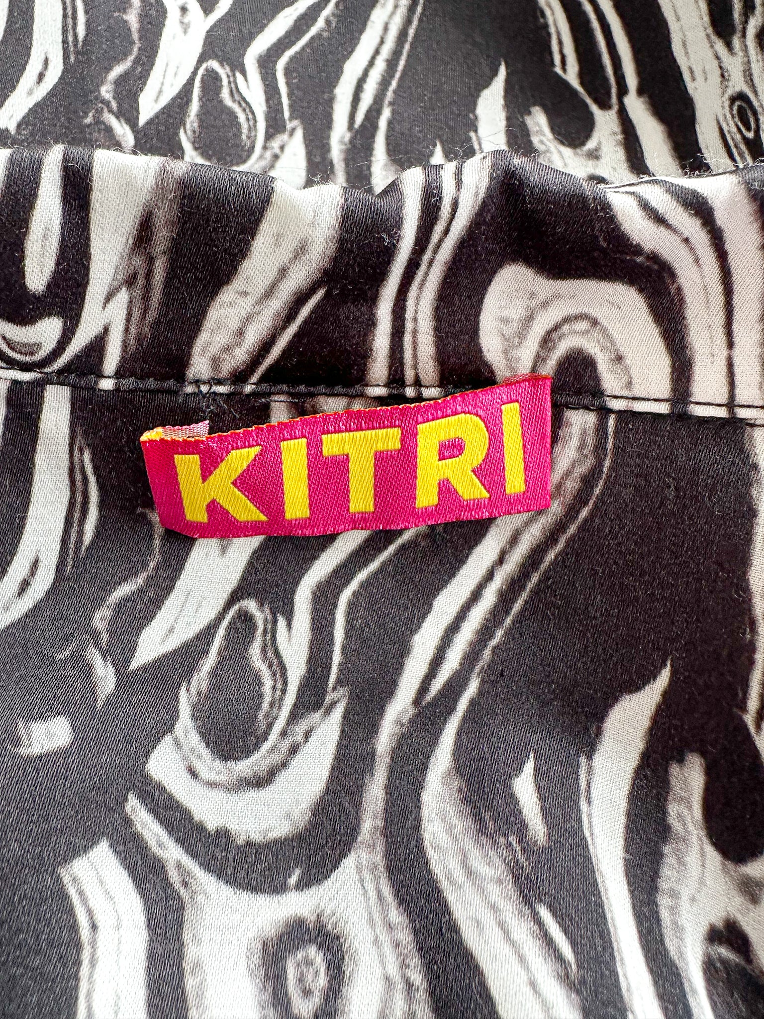 Kitri Abstract Marble Black White Print Blouse Shirt