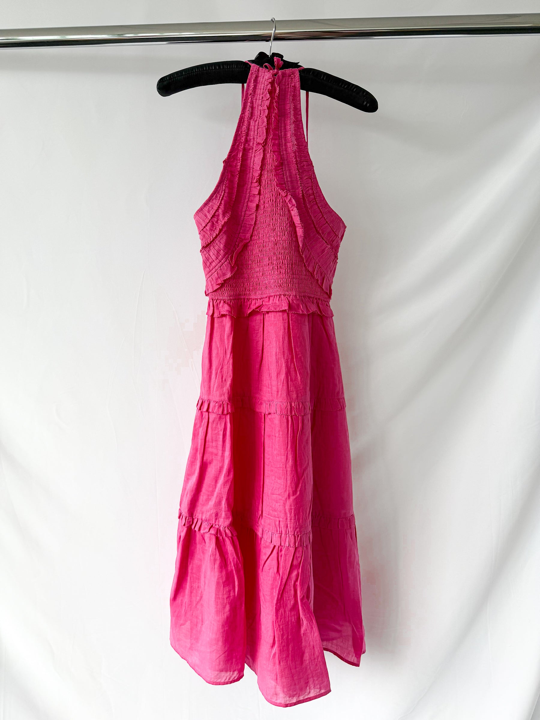 Sea New York Pink Cole Smocked Halterneck Ramie Dress