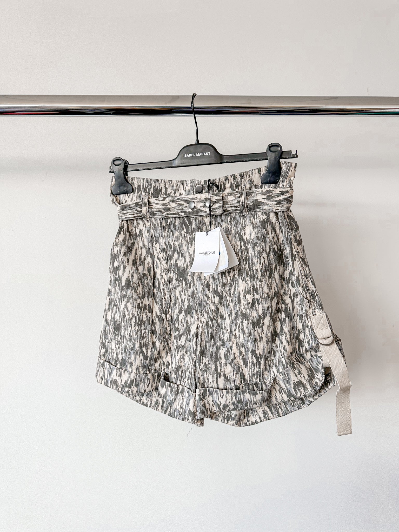 Isabel Marant Etoile Kaloscoe Printed High Waist Belted Cargo Shorts