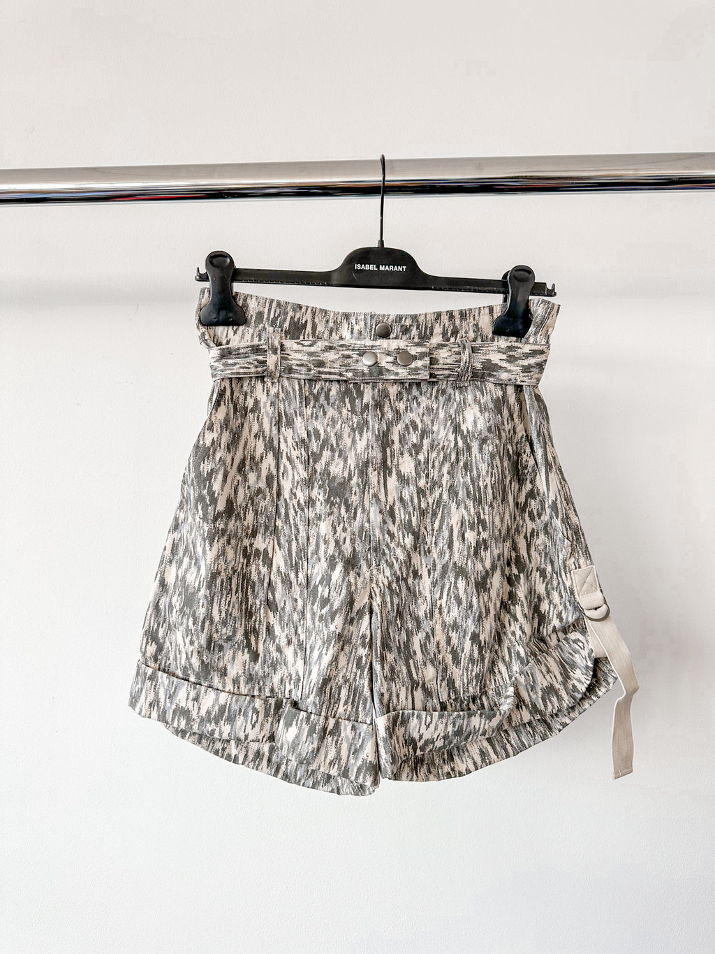 Isabel Marant Etoile Kaloscoe Printed High Waist Belted Cargo Shorts
