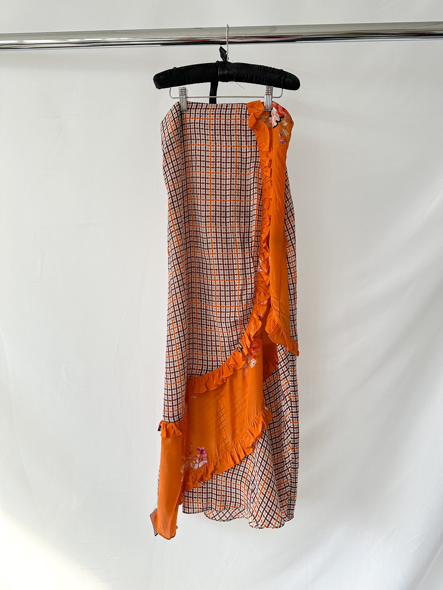 Preen Line Nevah Checked Patchwork Print Orange Skirt