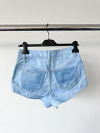 Isabel Marant Neida Floral Patchwork Detail Hot Denim Light Blue Mini Short Shorts