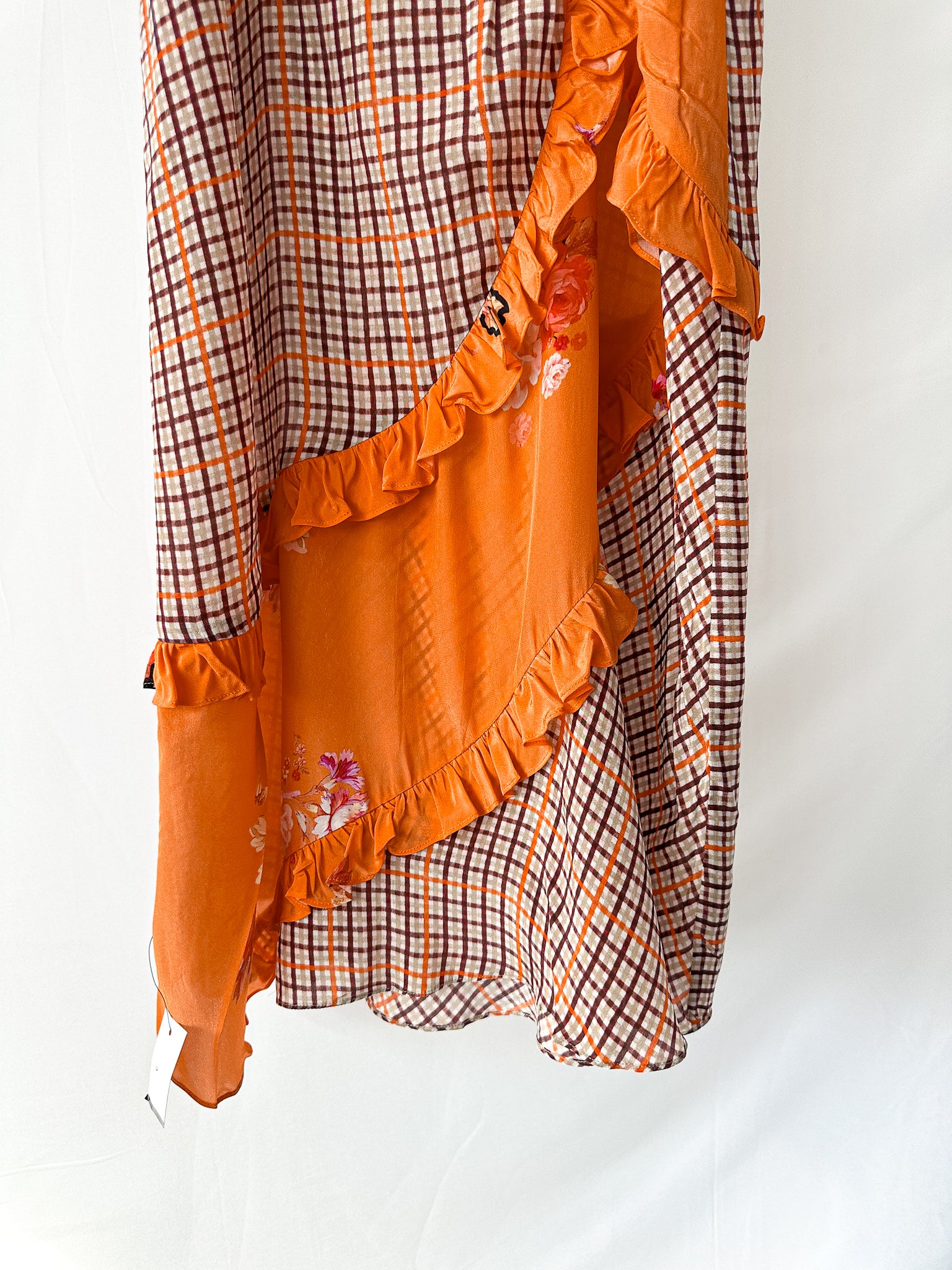Preen Line Nevah Checked Patchwork Print Orange Skirt