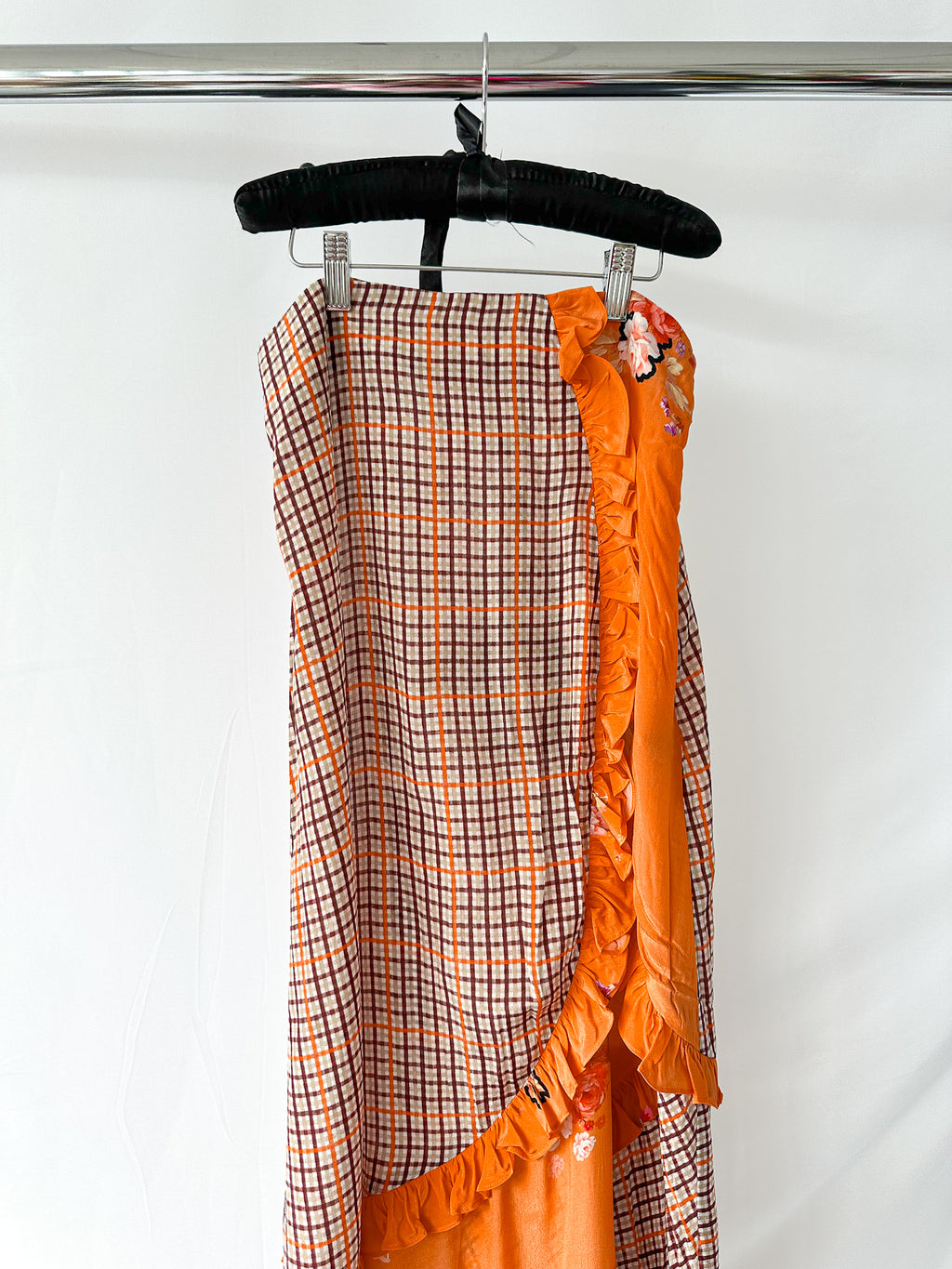 Preen Line Nevah Checked Patchwork Print Orange Skirt
