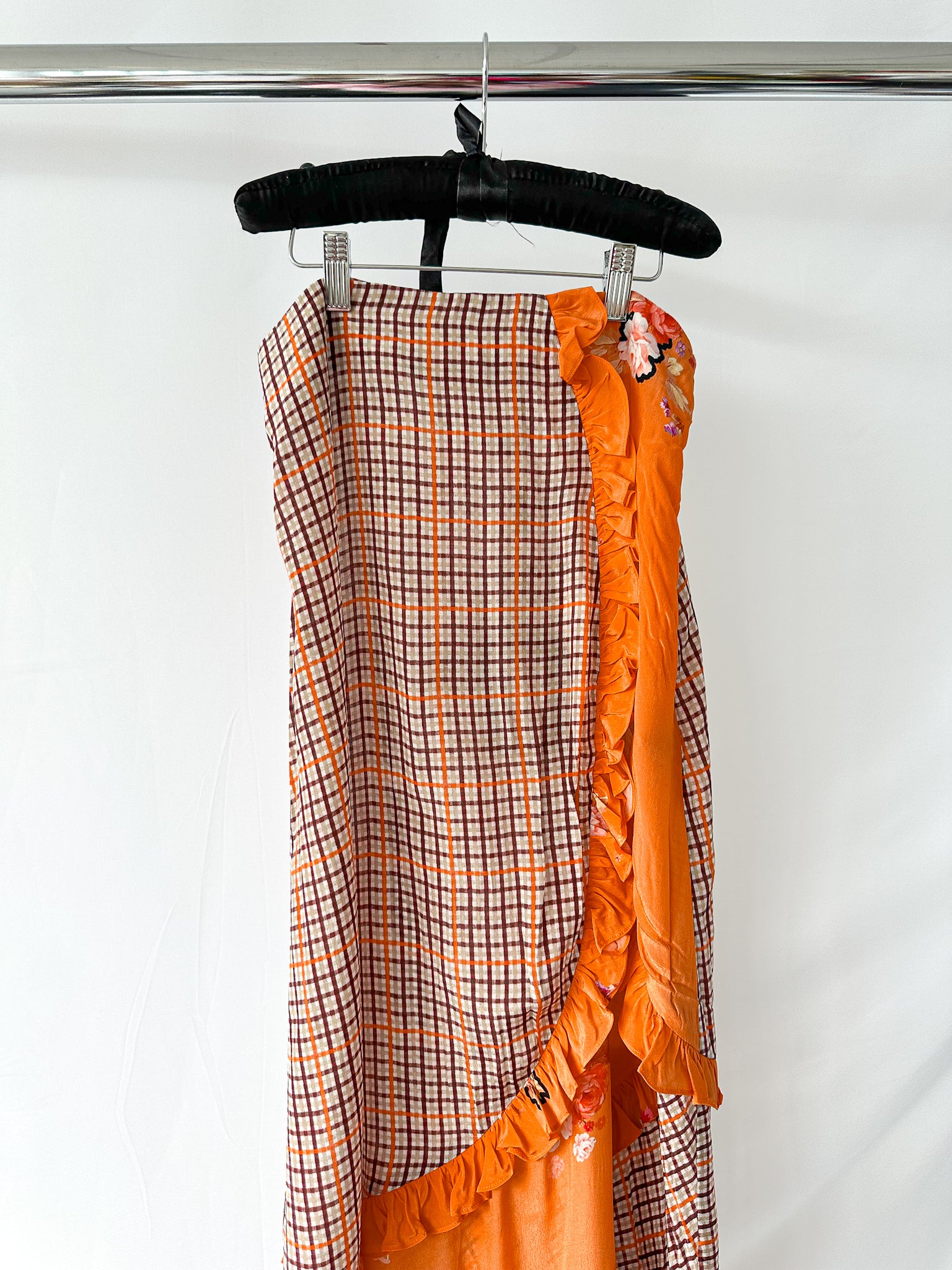 Preen Line Nevah Checked Patchwork Print Orange Skirt