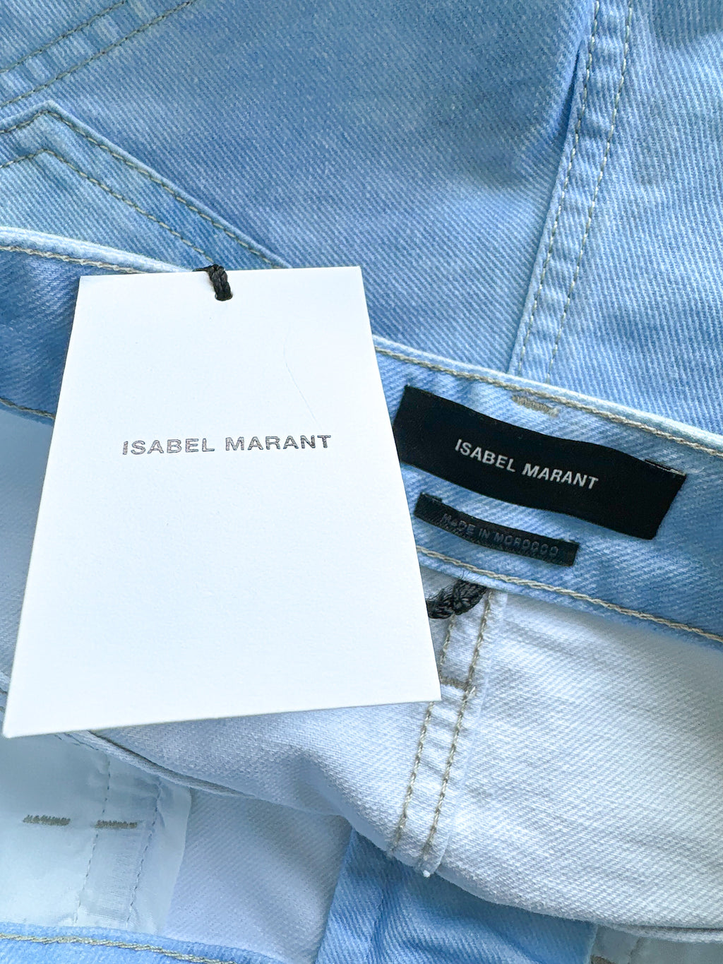 Isabel Marant Neida Floral Patchwork Detail Hot Denim Light Blue Mini Short Shorts