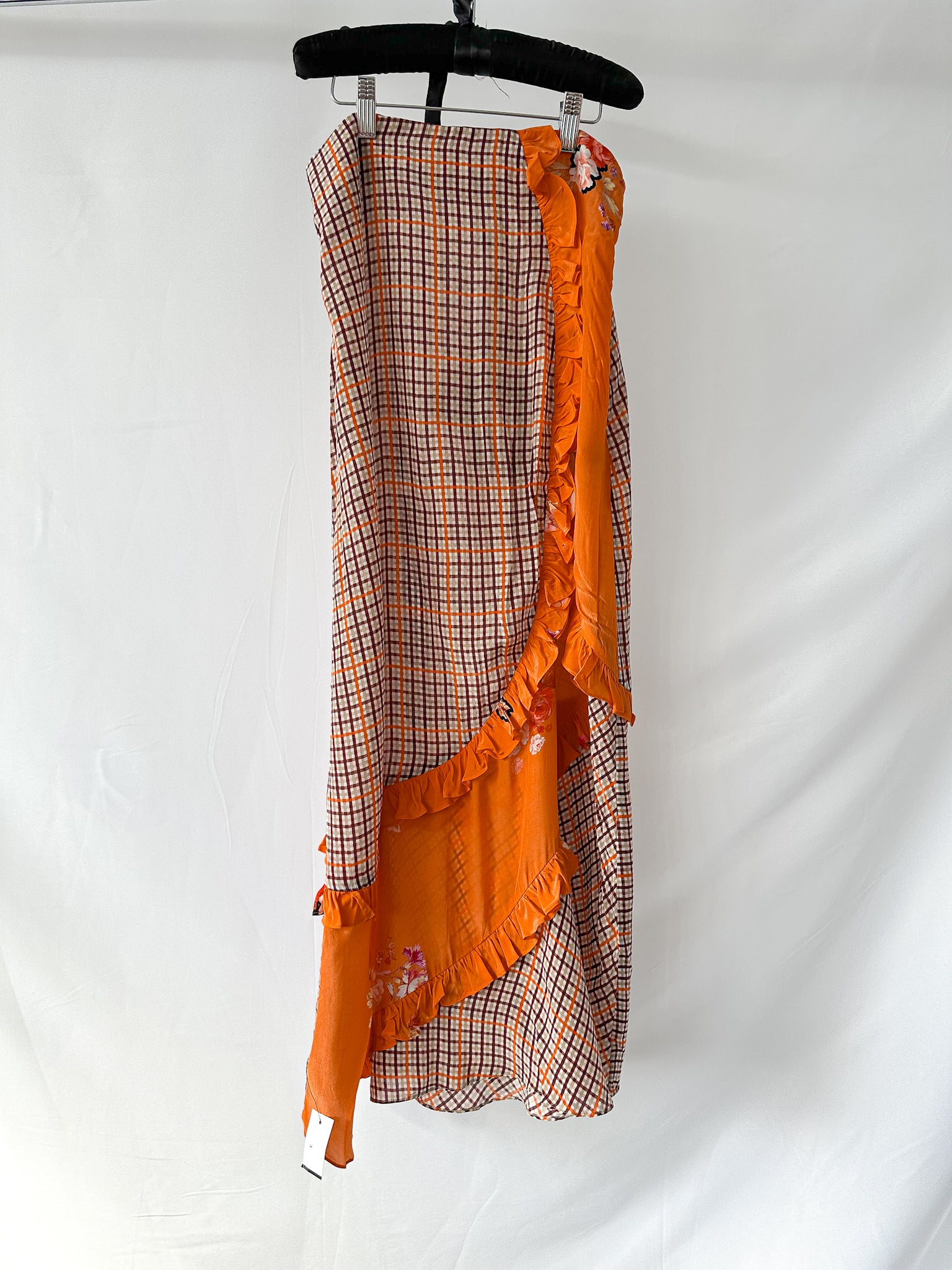 Preen Line Nevah Checked Patchwork Print Orange Skirt