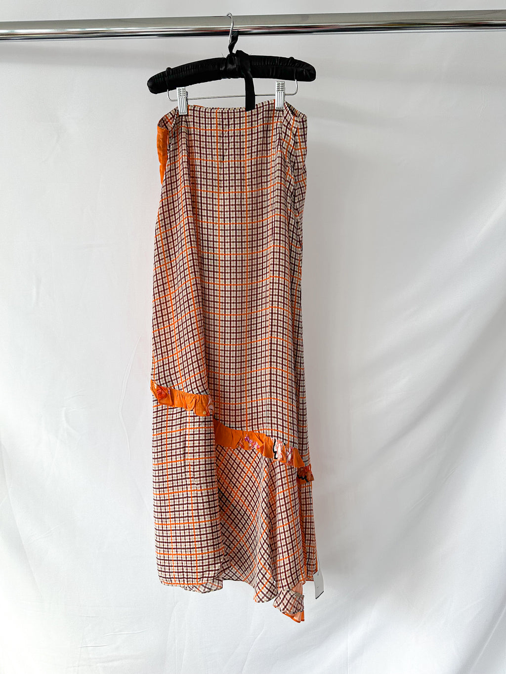 Preen Line Nevah Checked Patchwork Print Orange Skirt