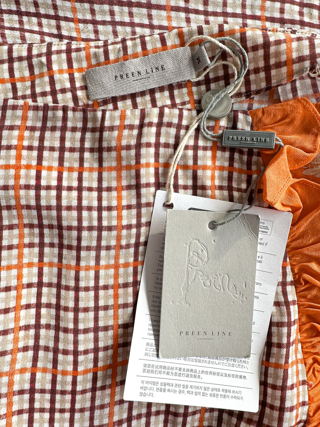 Preen Line Nevah Checked Patchwork Print Orange Skirt