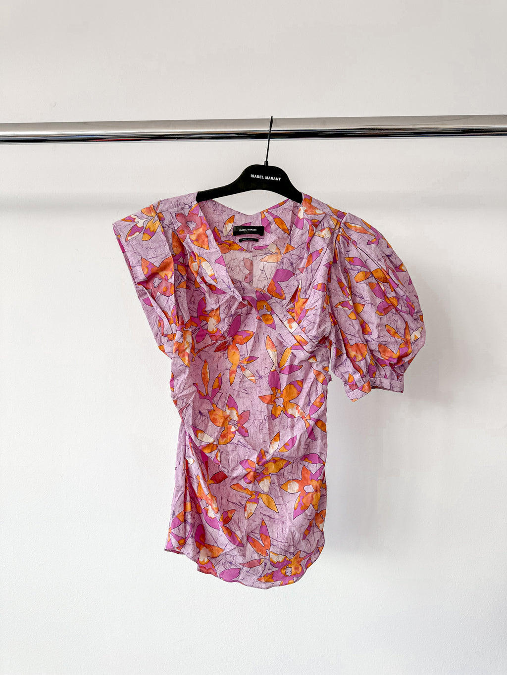 Isabel Marant Madinea Asymmetric Floral-Print Crepe Pink Top
