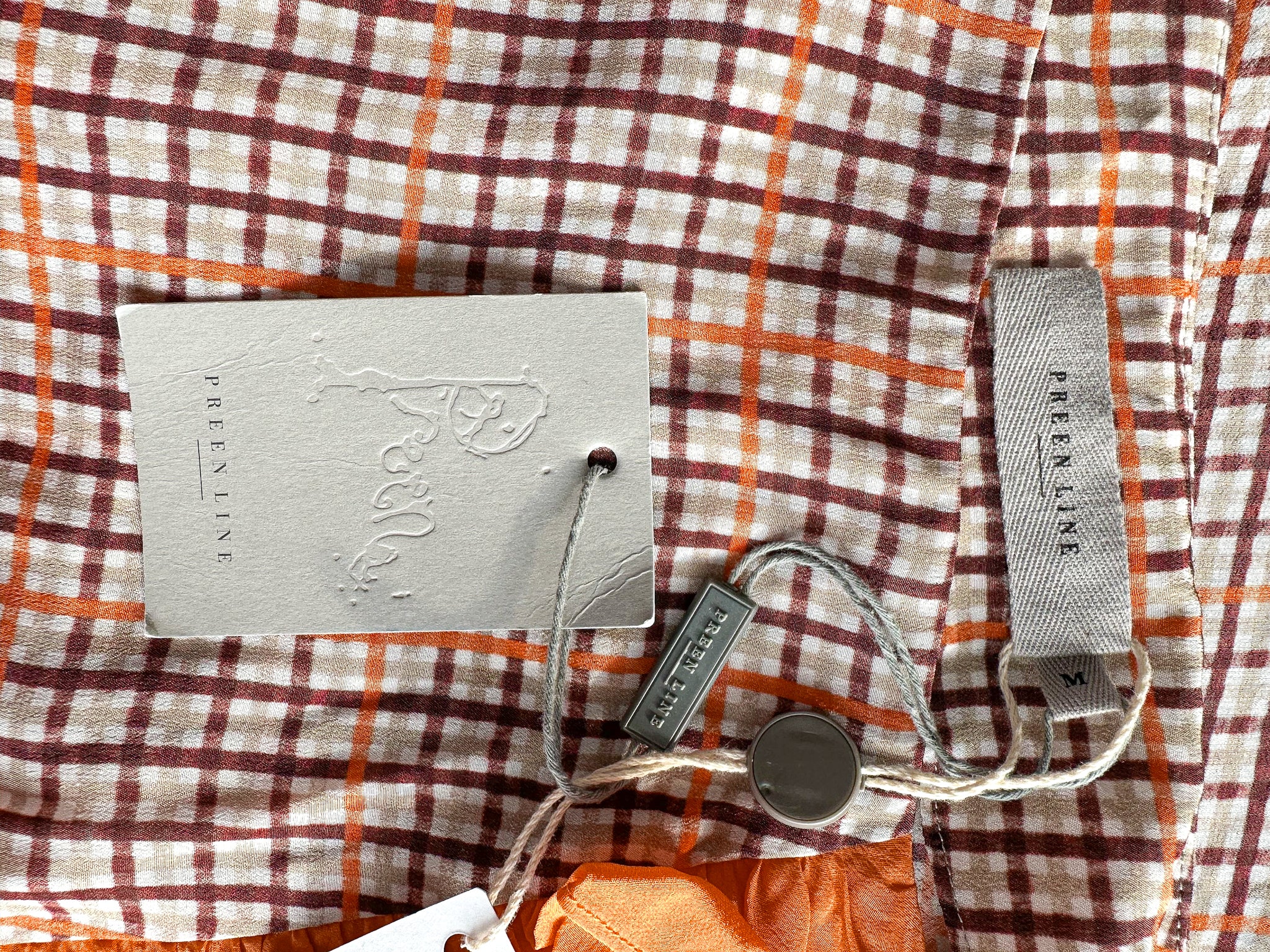 Preen Line Nevah Checked Patchwork Print Orange Skirt