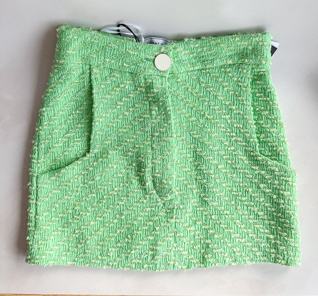 Mini-jupe en tweed vert Rowen Rose