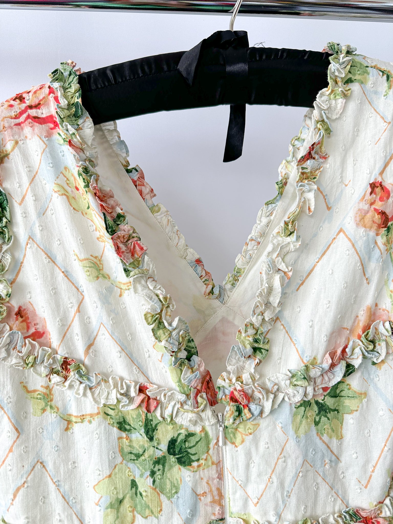 Needle and Thread Harlequin Floral Rose Print Ruffle Detail Mini Dress