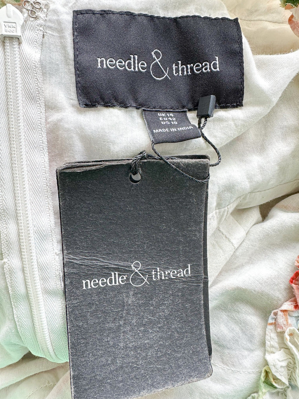 Needle and Thread Harlequin Floral Rose Print Ruffle Detail Mini Dress