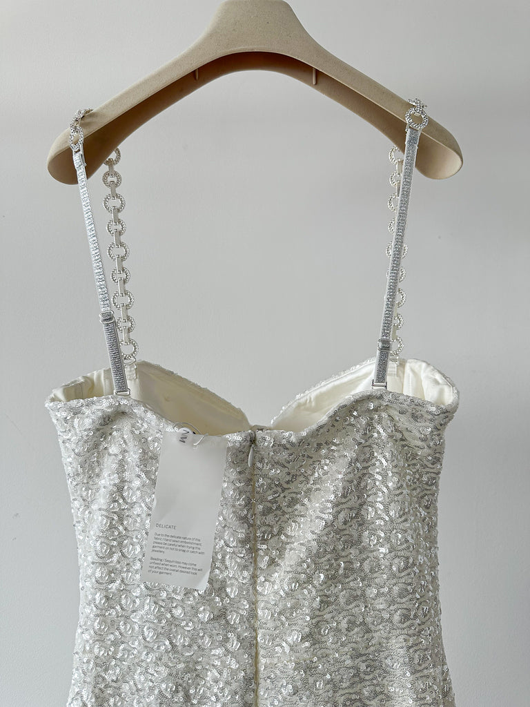 NADINE MERABI Lucinda White Sequinned Corseted Flared Leg Bridal Jumpsuit - House Of Huntington