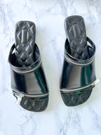 Burberry Leather Peep Slides Black Sandals